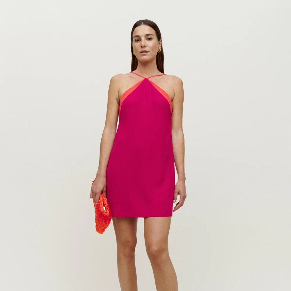 NWT Reformation Polka halter mini dress pink/orange size 6
